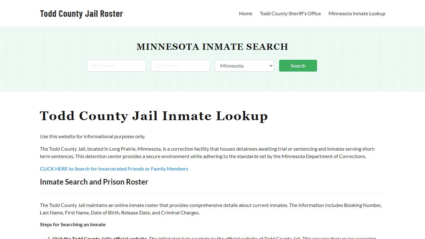 Todd County Jail Roster Lookup, MN, Inmate Search